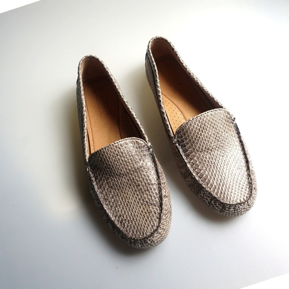Cole Haan Pinch Grand Penny Loafers Grey Snakeskin Embossed Leather Womens 8.5